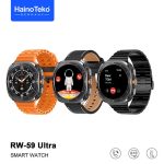 Montre connectée Hainoteko RW59 coloris noir affichant l'interface de suivi cardiaque sur son écran AMOLED.