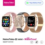 Montre connectée Haino Teko RW-22 Mini Gold avec écran AMOLED et trois bracelets interchangeables.