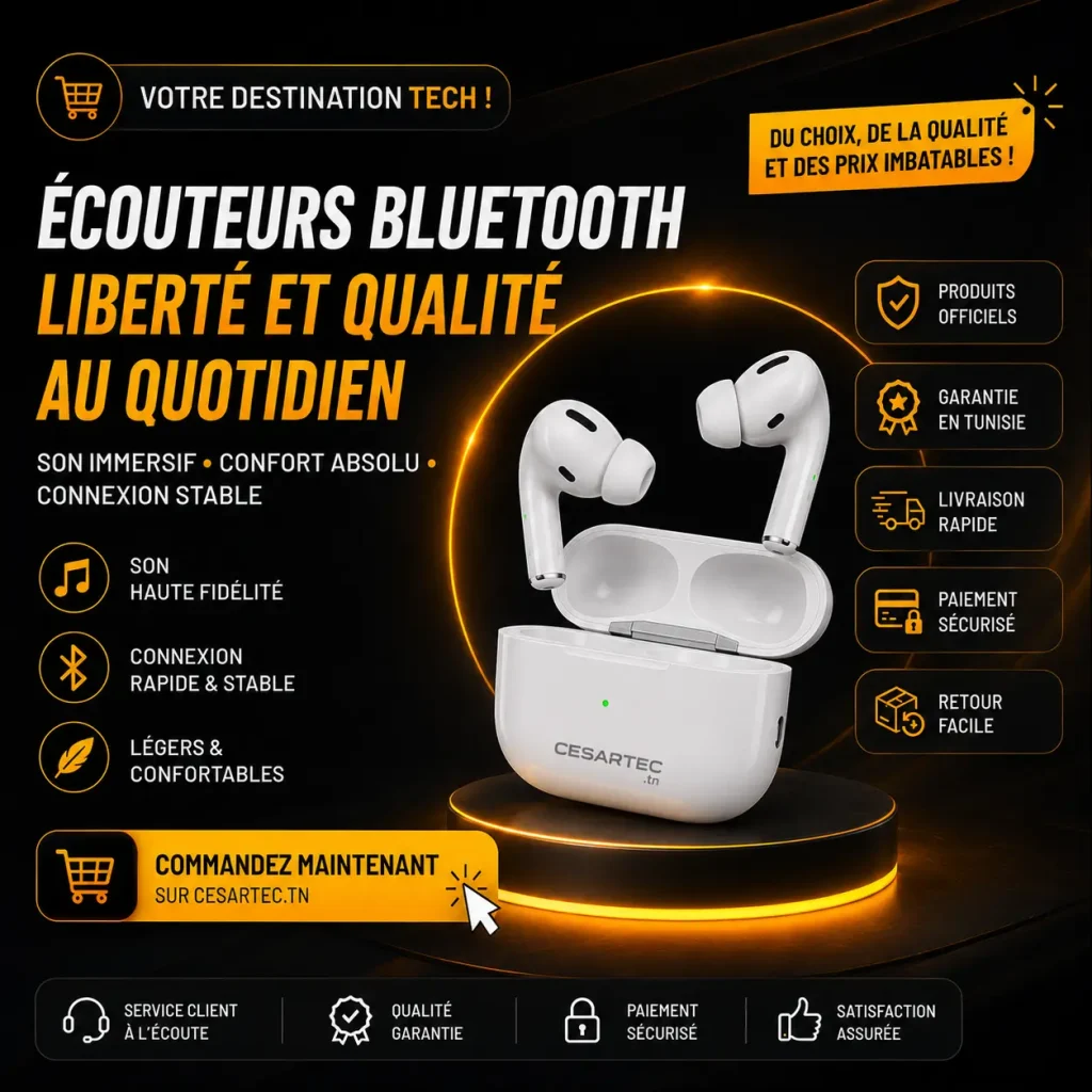 Écouteurs Bluetooth sans fil et kits mains libres au meilleur prix en Tunisie chez CesarTec.